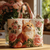 Handmade bag - Pink cat with roses
