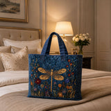 Quilted Tote Bag - Golden Dragonfly