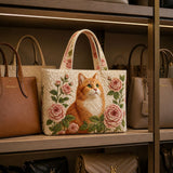 Handmade bag - Pink cat with roses