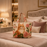 Handmade bag - Pink cat with roses
