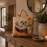 Craft bag - Shih-tzu with books and flowers