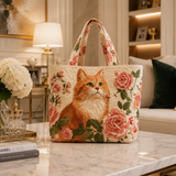 Handmade bag - Pink cat with roses
