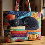 Craft bag - Black cat with books and cups