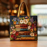 Quilted Tote Bag - Floral and Books Print