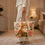 Handmade bag - Pink cat with roses