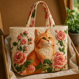Handmade bag - Pink cat with roses