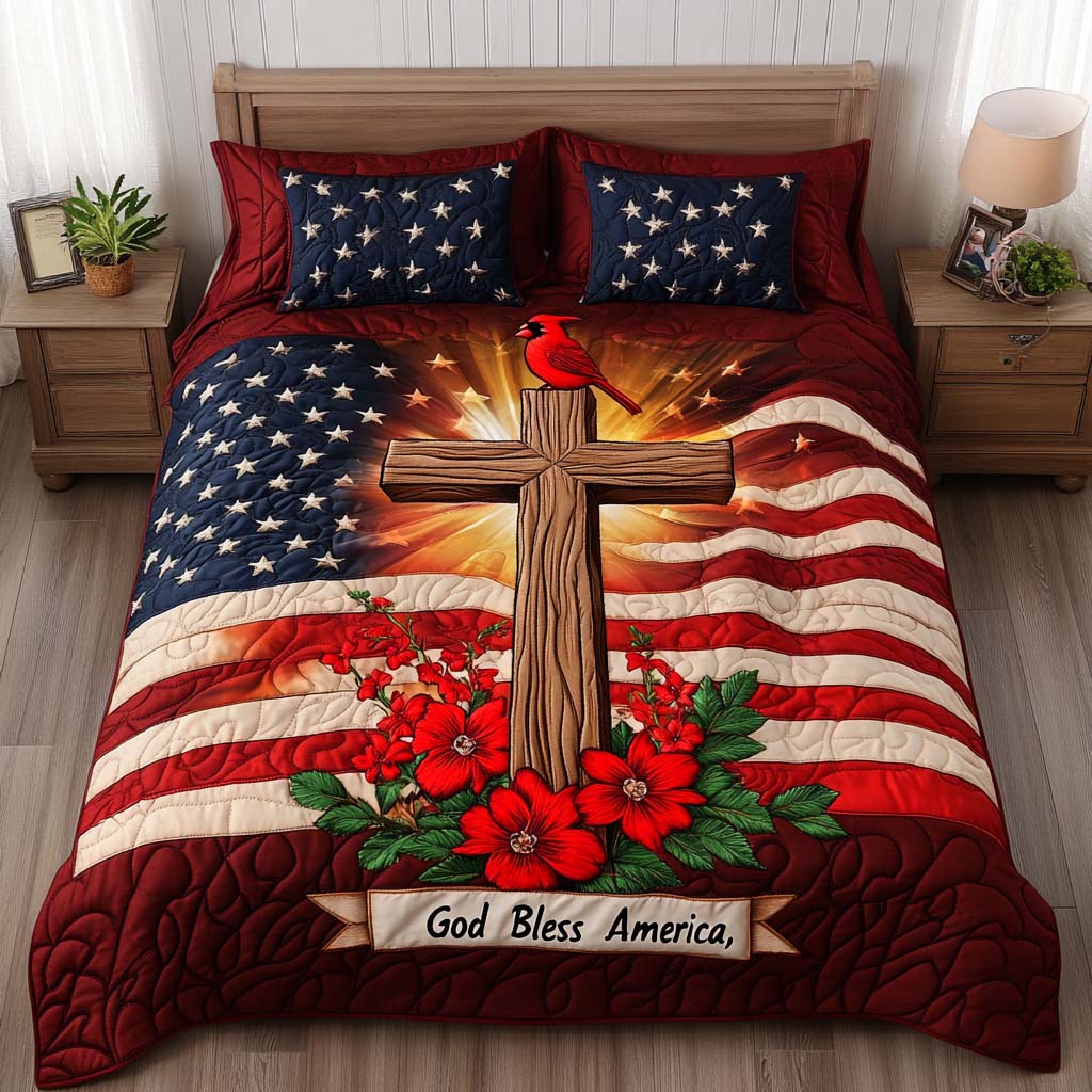 Cross 3-Piece Quilted Bedding Set NCU0VT189