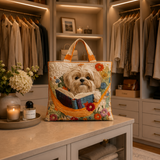 Craft bag - Shih-tzu with books and flowers